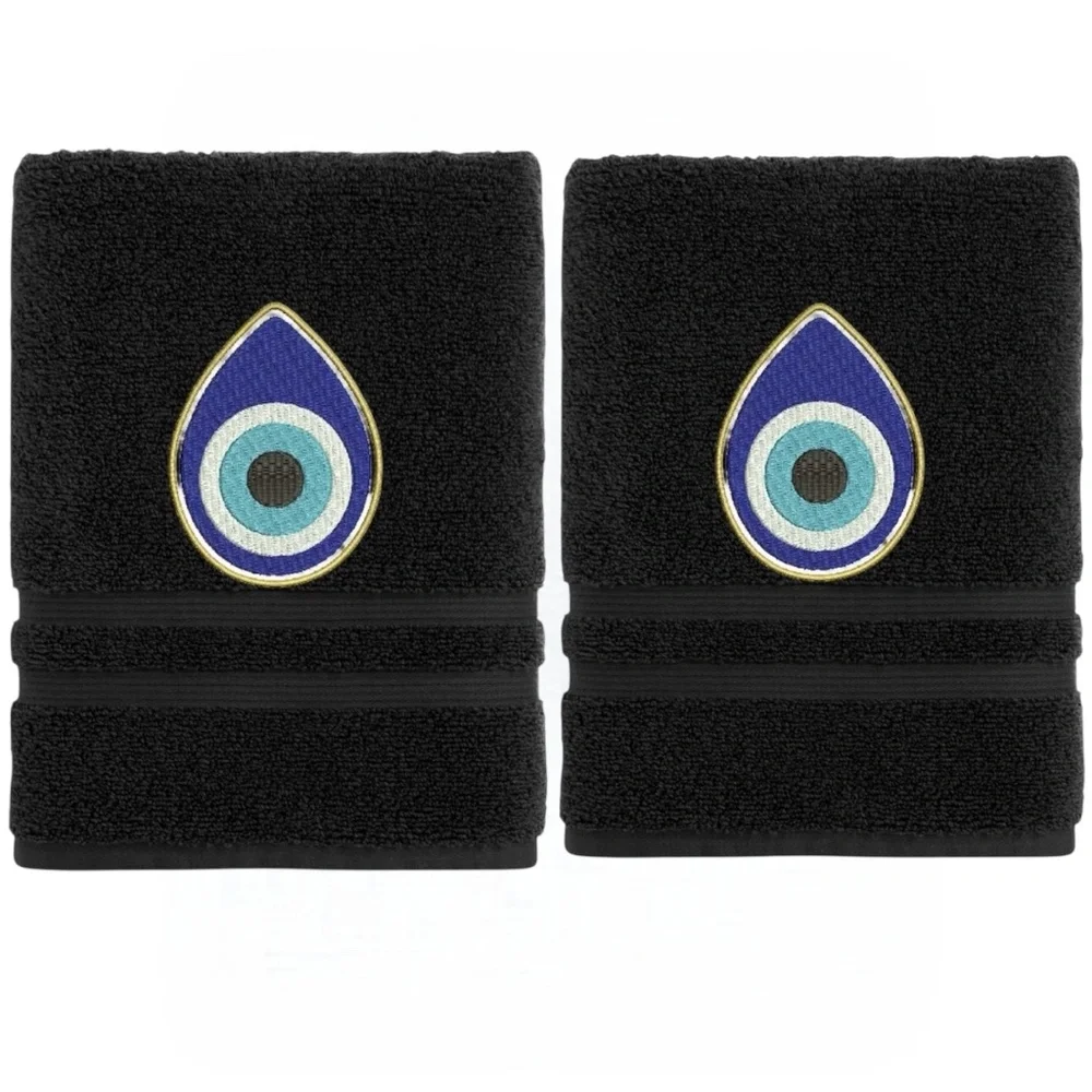 2 Evil Eye Embroidered Hand towels set of 2 Pick one New Made to order Black